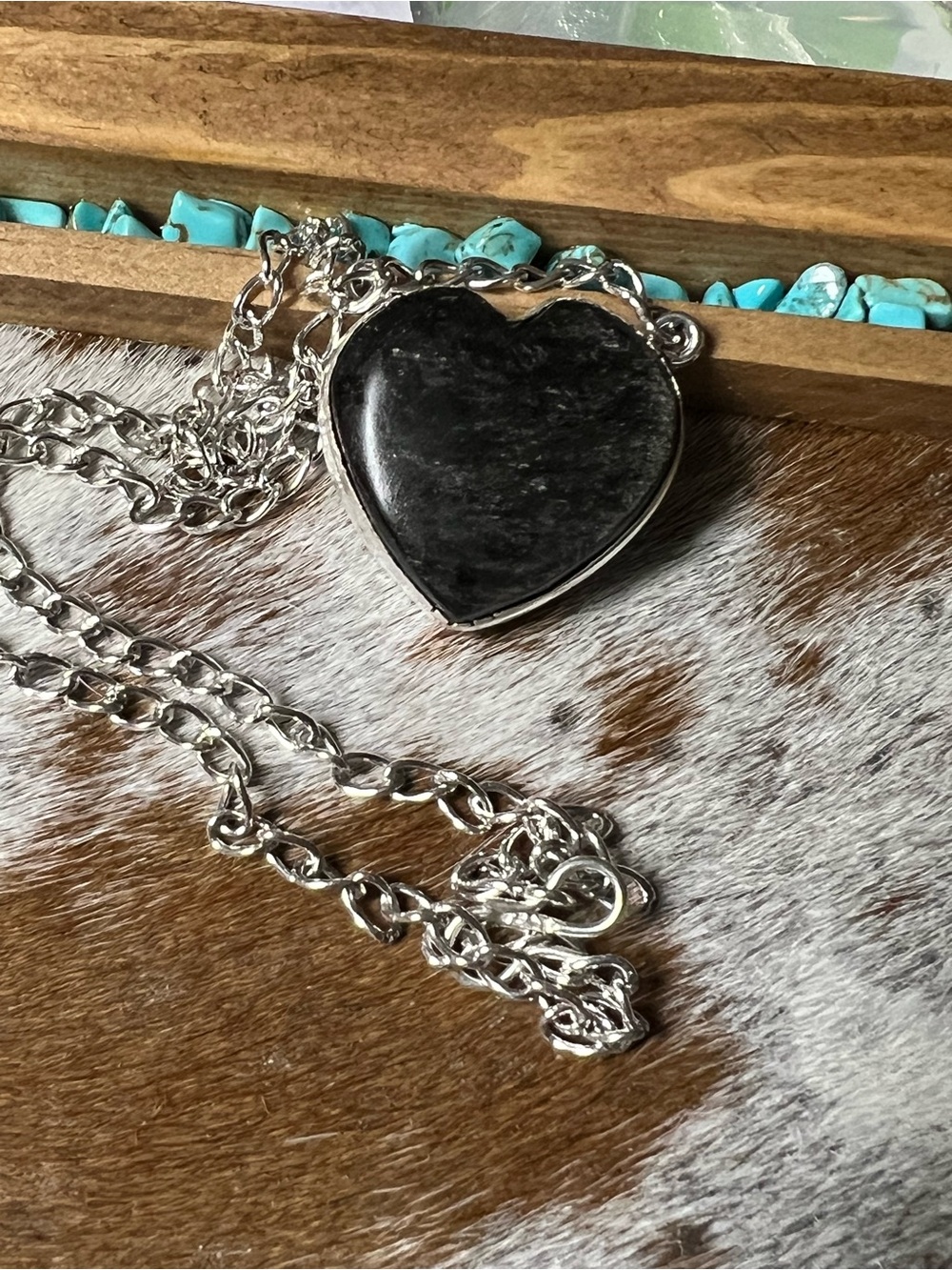 Sterling silver obsidian heart necklace